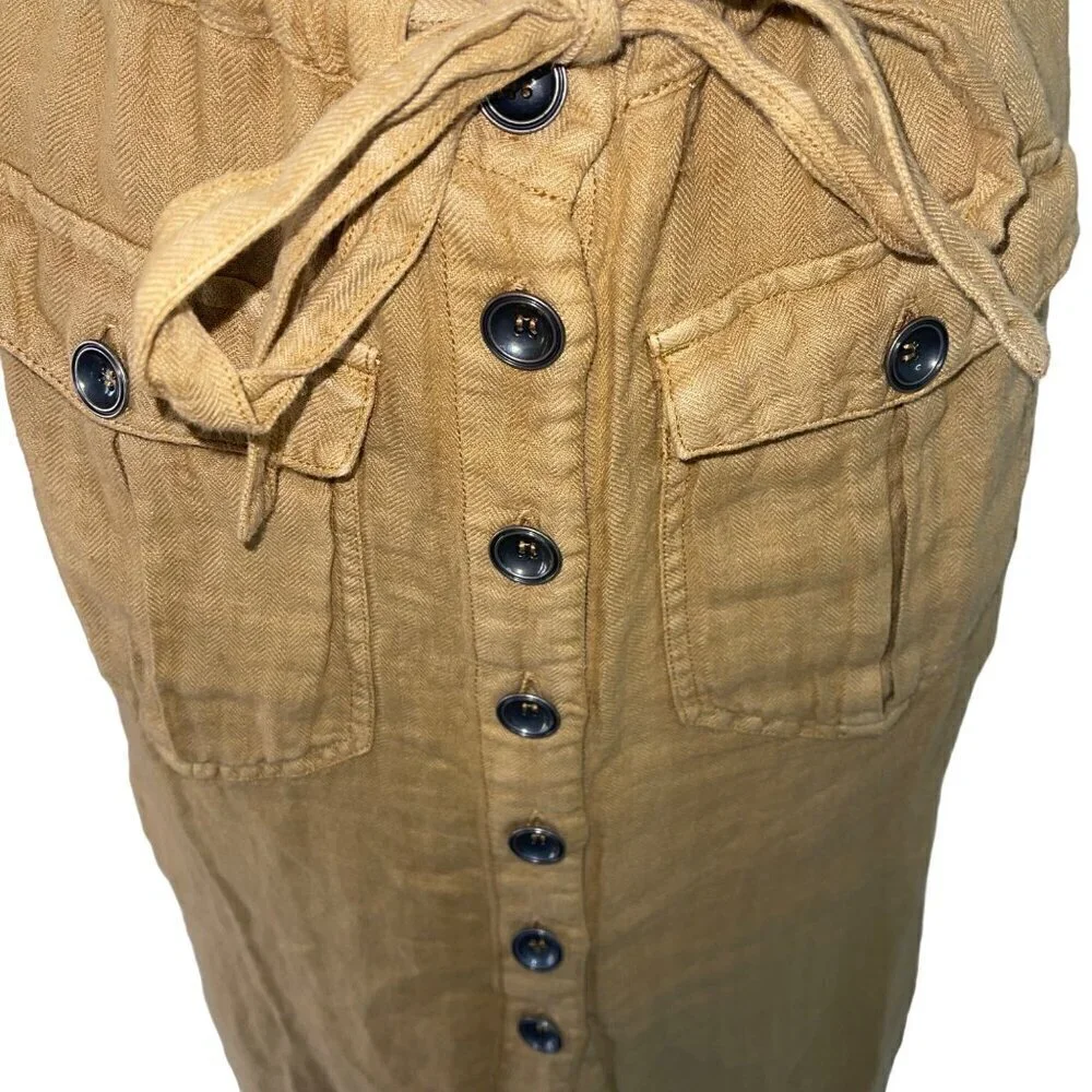Free People Womens Skirt Size XS Brown Straight To The Point Midi Pure Linen